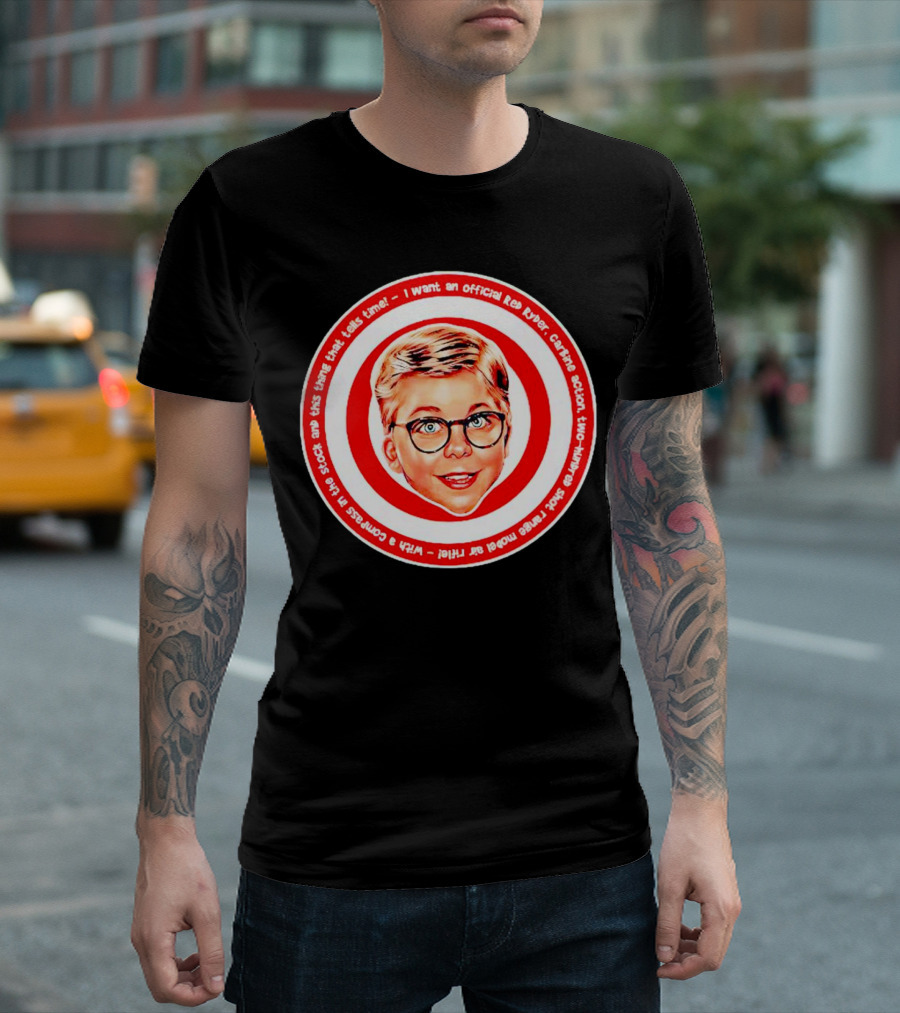 Ralphie Peter Billingsley Christmas Official Red Ryder Carbine Action Two Hundred Shot Range Model Air Rifle Round T-Shirt