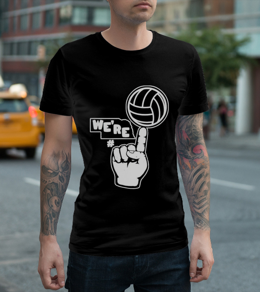We're Number One Nebraska Volleyball Finger Gesture and Volleyball Map T-Shirt