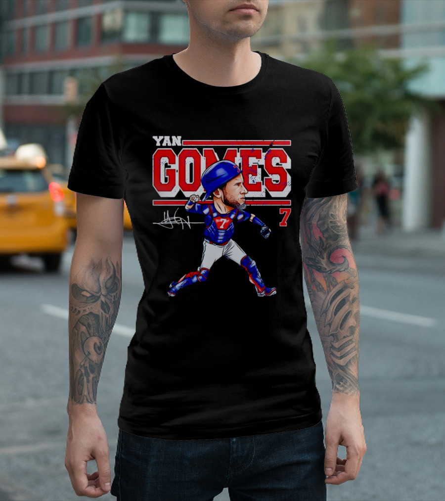 Yan Gomes Chicago Cubs Cartoon Vintage 7 Baseball Caricature T-Shirt