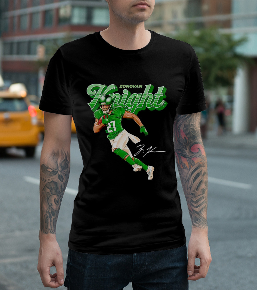 Zonovan Knight New York Jets Vintage Style Green Knight Signature Football T-Shirt
