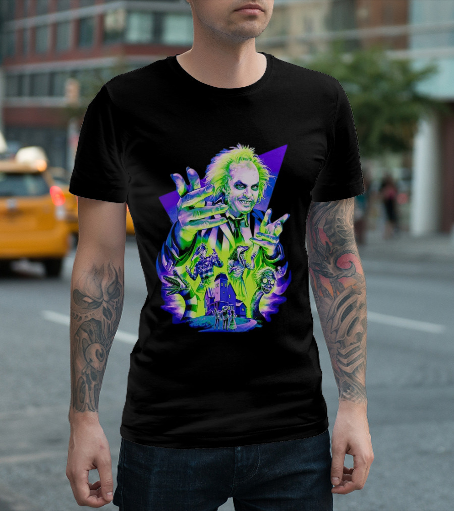 Beetlejuice Specter In Striped Suit Neon Art 80s Horror Movie Icons T-Shirt