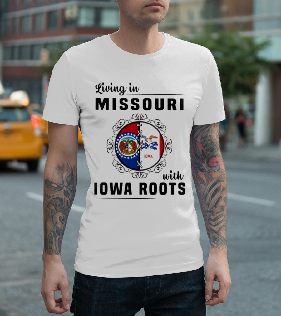 Living In Missouri With Iowa Roots State Seal Circle T-Shirt