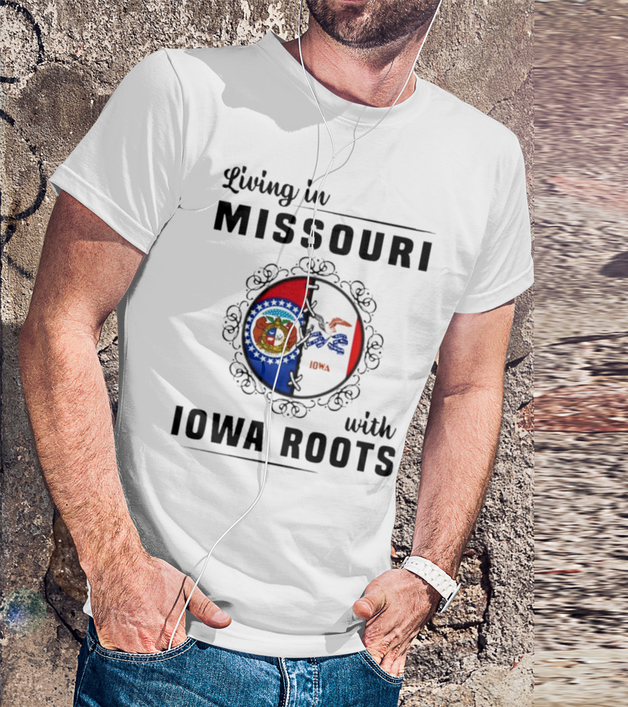 Living In Missouri With Iowa Roots State Seal Circle T-Shirt