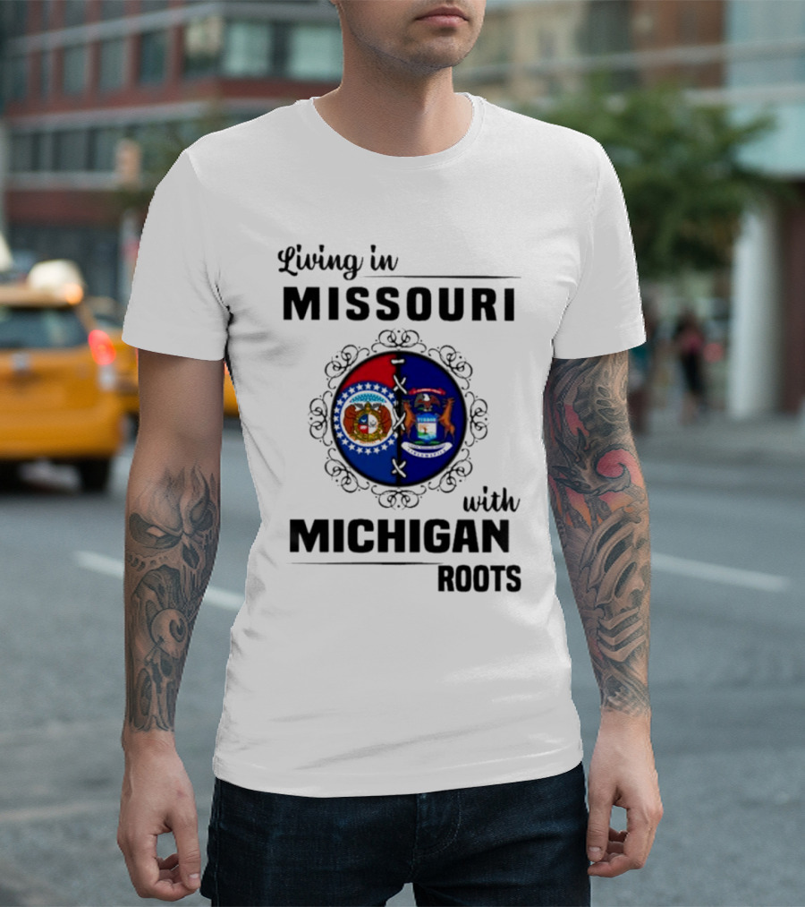 Living In Missouri With Michigan Roots Flag Symbols T-Shirt