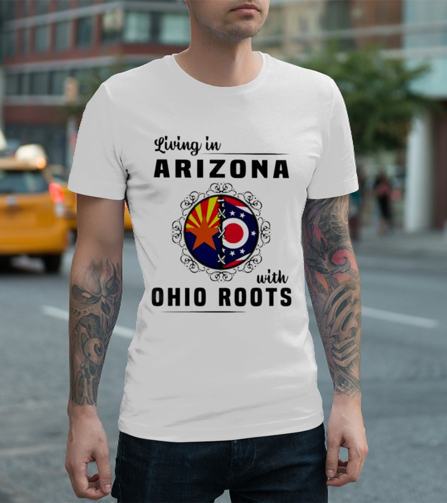 Living in Arizona with Ohio Roots Patchwork Flags T-Shirt