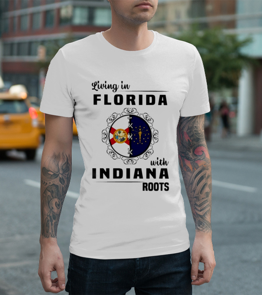 Living in Florida with Indiana Roots State Flags Fusion T-Shirt