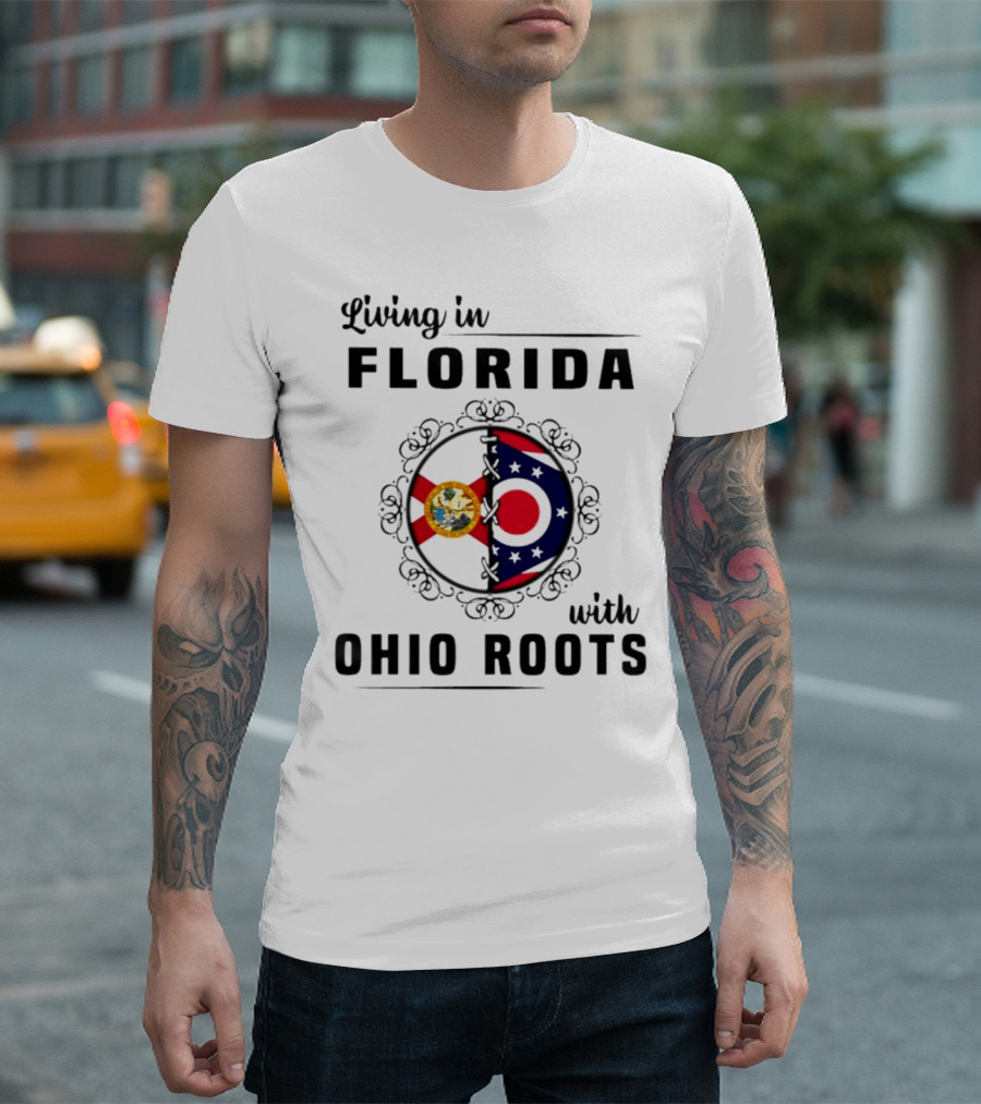 Living In Florida With Ohio Roots Flag Seal Connection T-Shirt