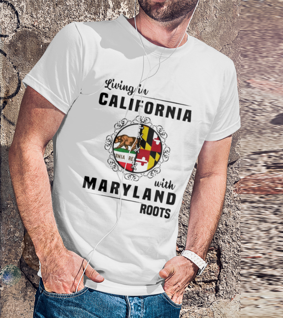 Living In California Bear Flag With Maryland Roots Flag Puzzle T-Shirt