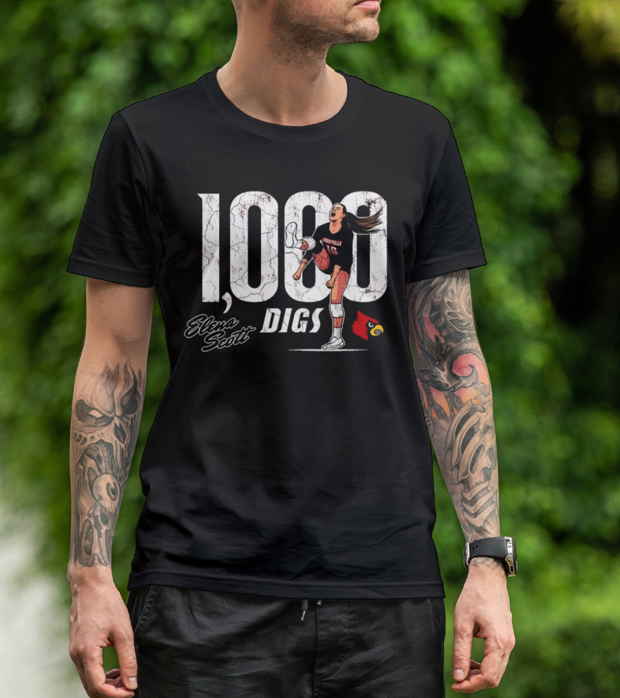 Elena Scott 1000 Digs Louisville Cardinals Volleyball Achievement T-Shirt