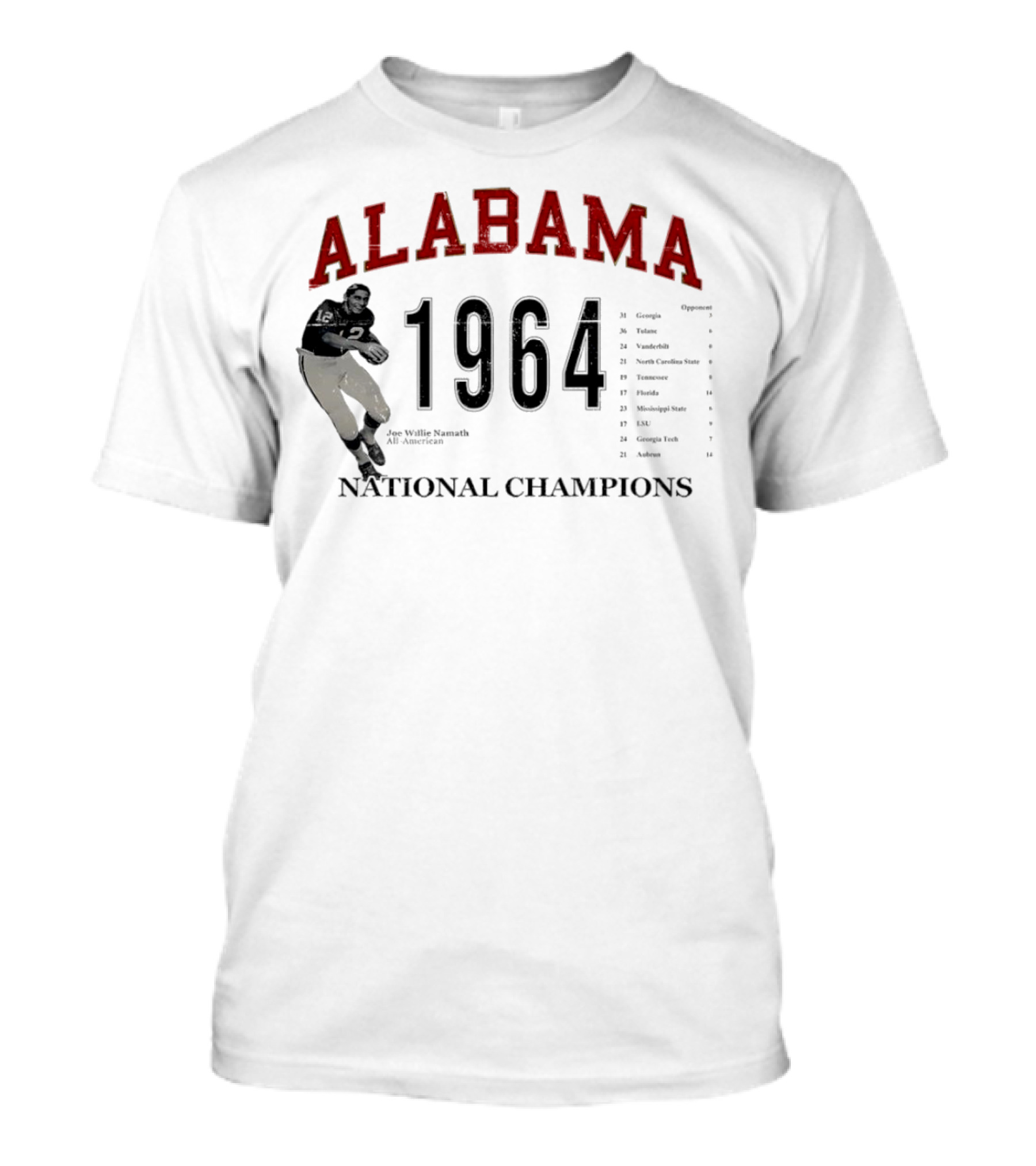 Alabama 1964 National Champions Joe Willie Namath Football Legend T-Shirt