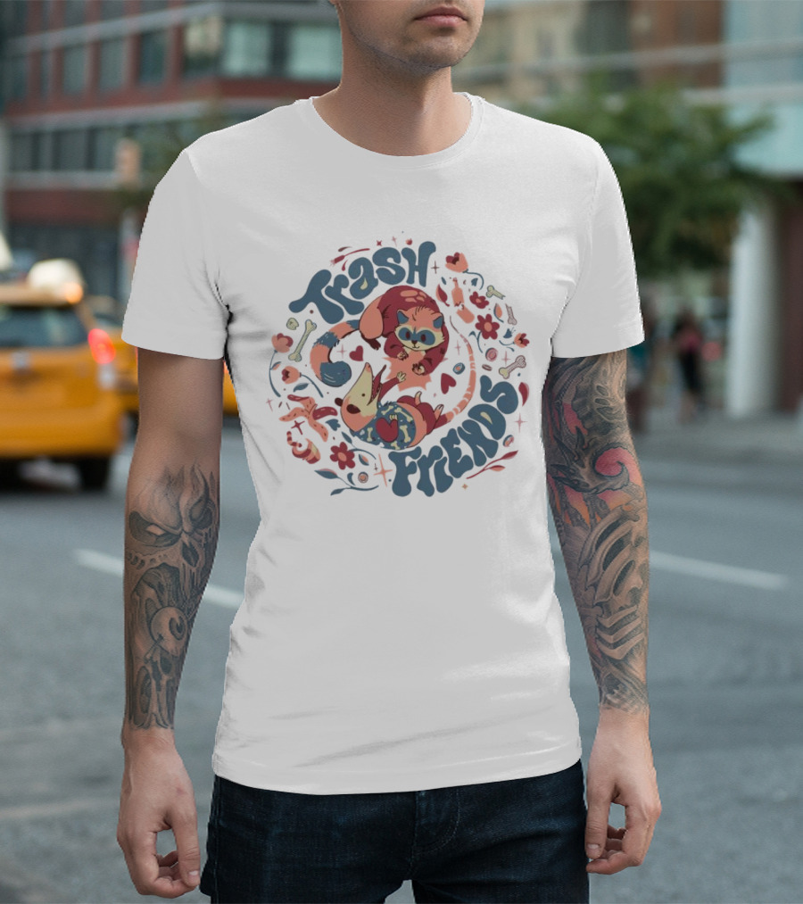 Trash Friends Cat And Possum Floral T-Shirt