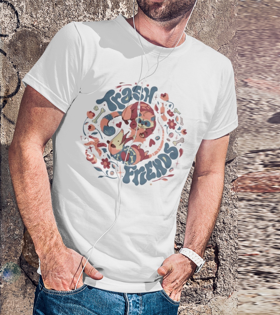 Trash Friends Cat And Possum Floral T-Shirt
