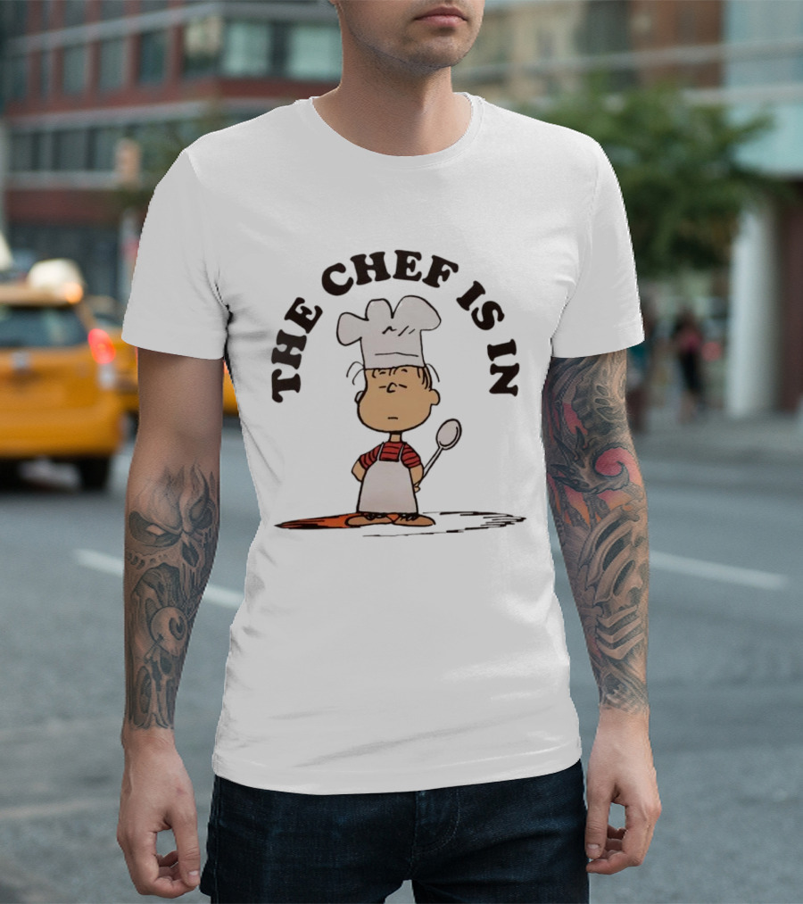 Linus Peanuts The Chef Is In Cooking Spoon Comic Character T-Shirt