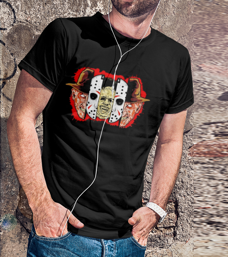 Michael Myers Jason Voorhees Freddy Krueger Slasher Trio Mask Horror Icons T-Shirt