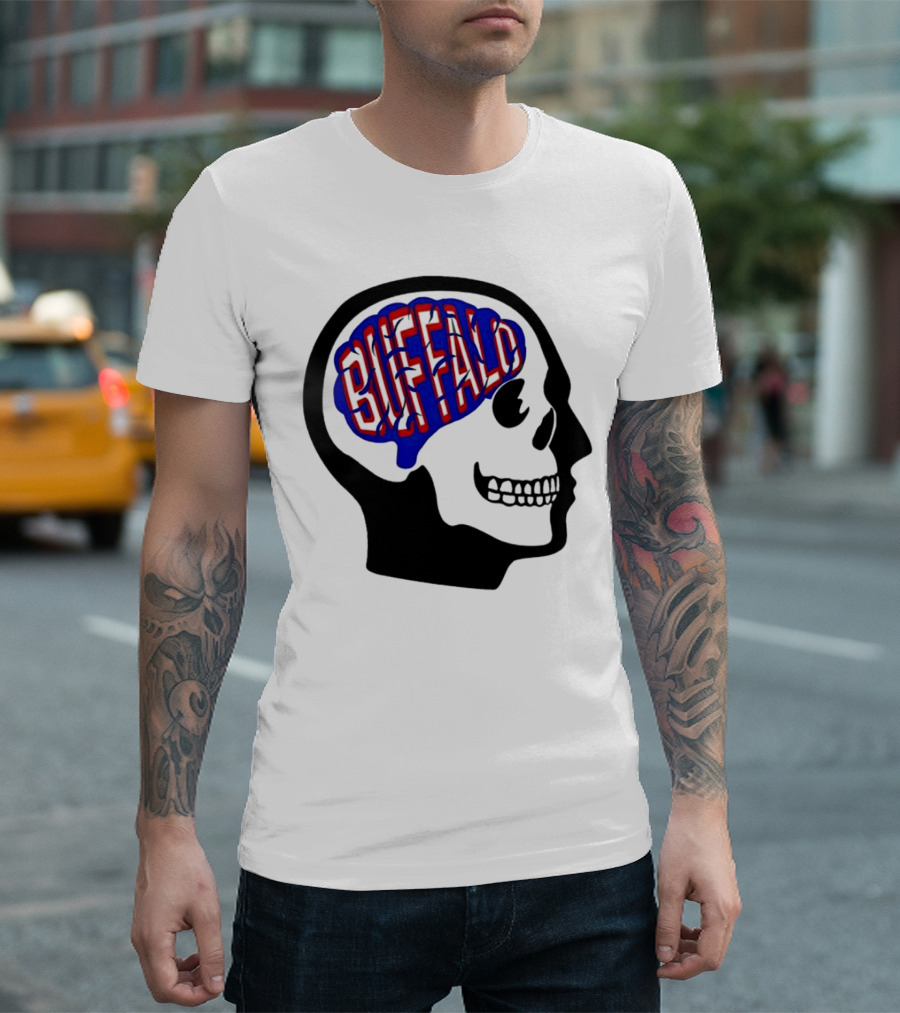 Buffalo Brain Outline in Skull T-Shirt