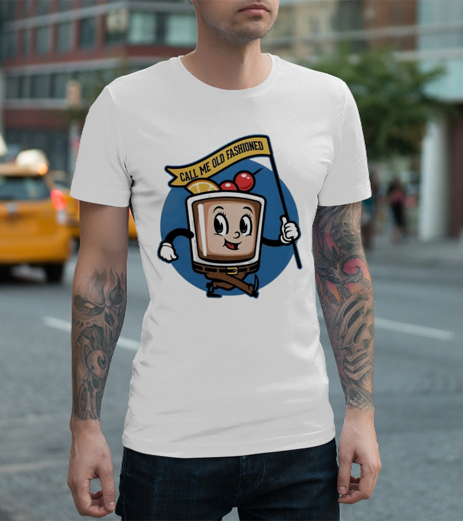 Call Me Old Fashioned Whiskey Animated Cocktail Character with Cherry and Orange T-Shirt