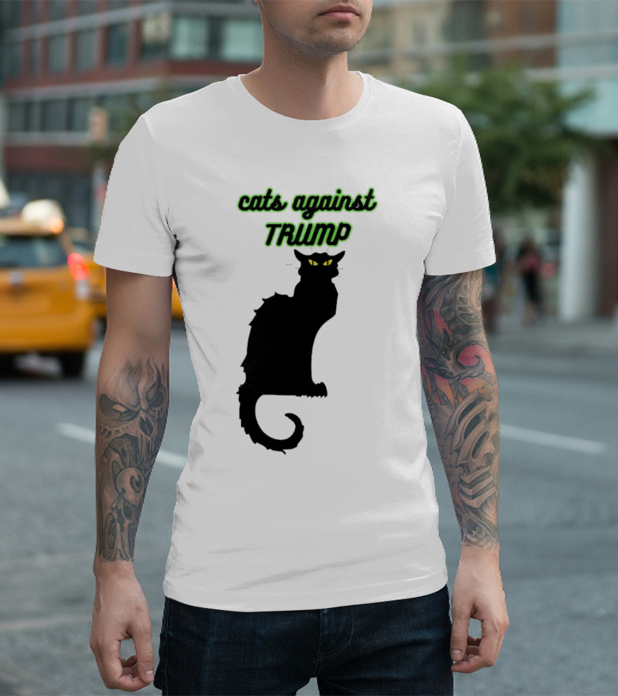 cats against trump black cat silhouette with glowing yellow eyes T-Shirt