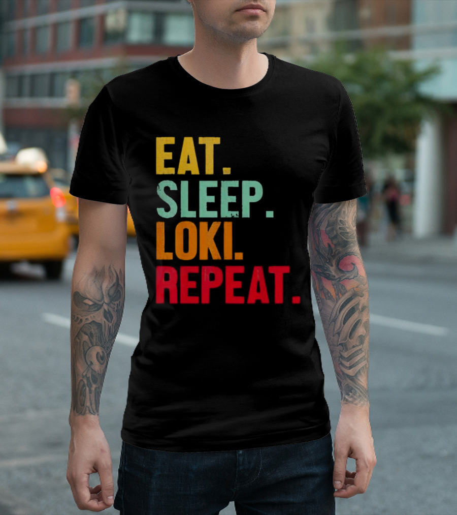 Eat Sleep Loki Repeat Marvel Fans Fandom Phrase T-Shirt