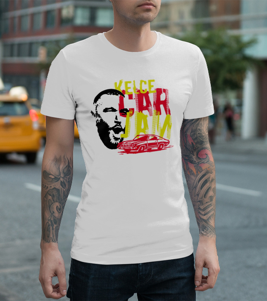 Kelce Car Jam Bold Yellow Red Face Car T-Shirt