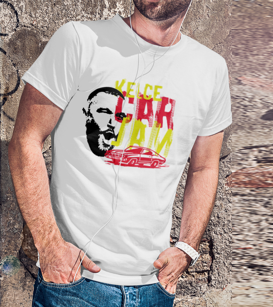 Kelce Car Jam Bold Yellow Red Face Car T-Shirt