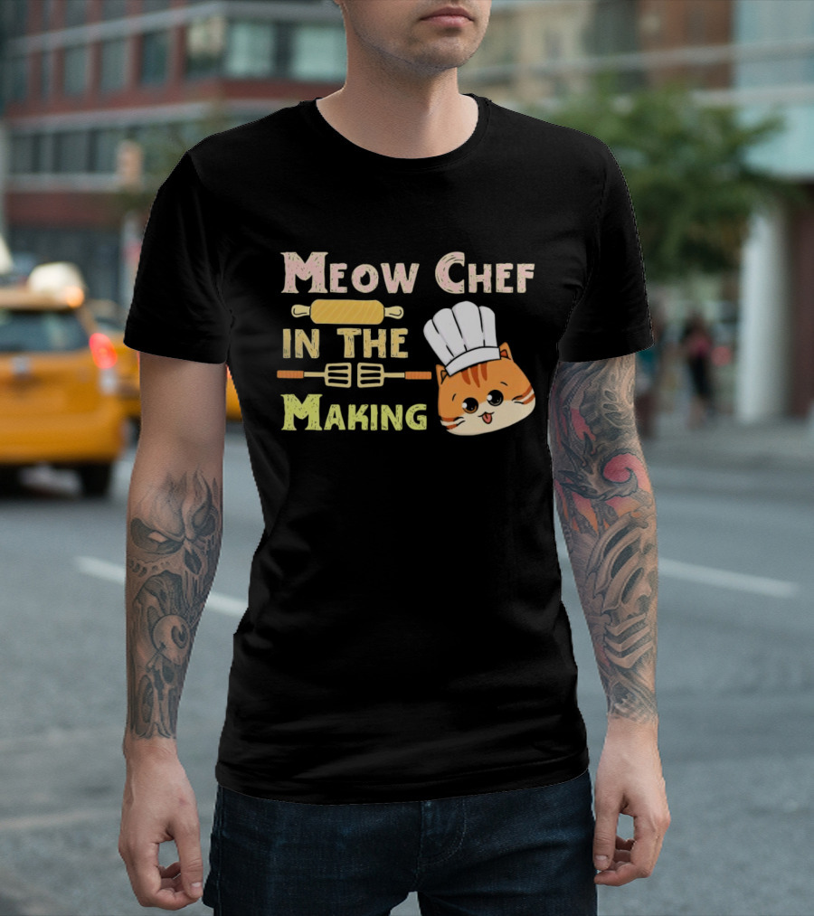 Meow Chef in the Making Rolling Pin and Whisk with Cute Cat Chef Hat T-Shirt