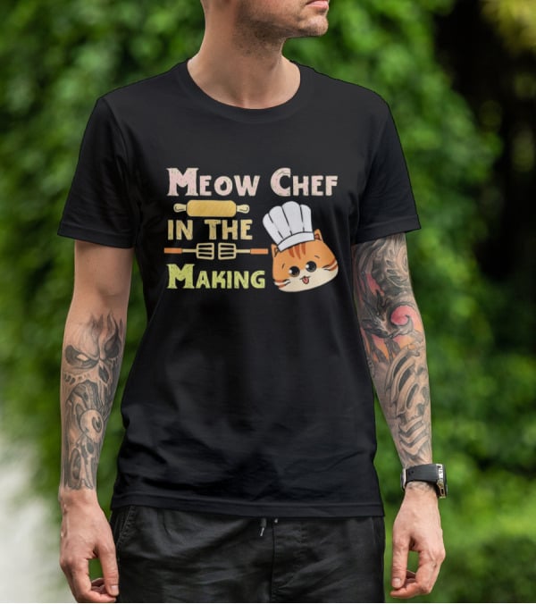 Meow Chef In The Making Rolling Pin And Whisk With Cute Cat Chef Hat T-Shirt