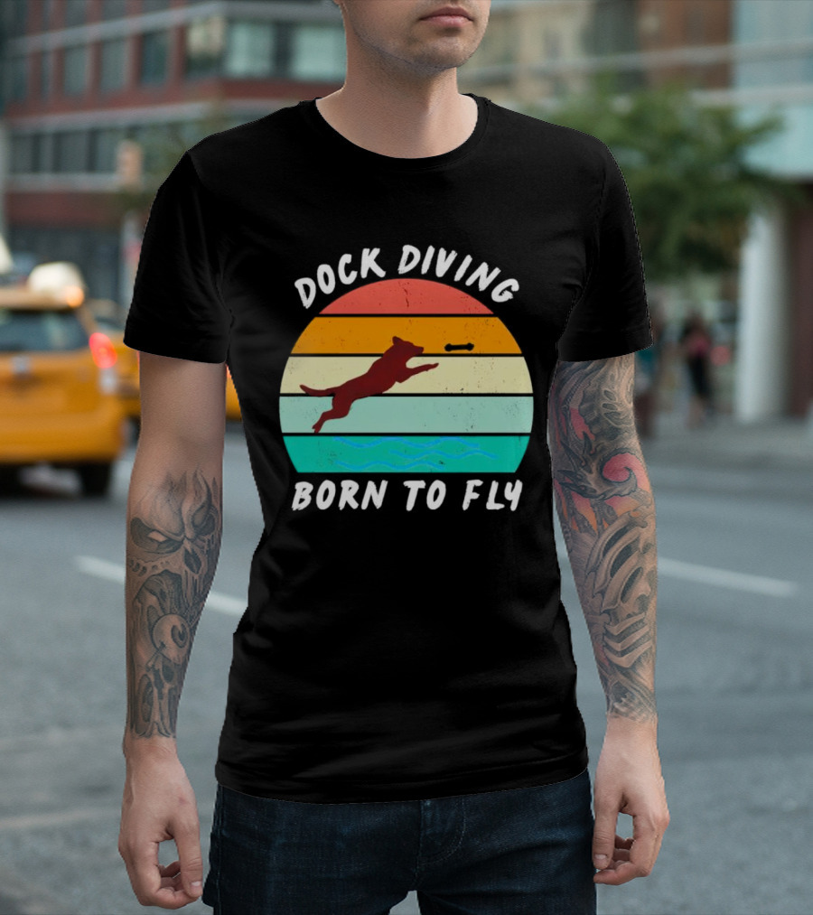 Dock Diving Born to Fly Vintage Retro Stripes Dog T-Shirt