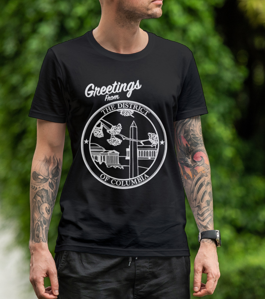 Greetings From The District Of Columbia Cherry Blossoms And Monument T-Shirt
