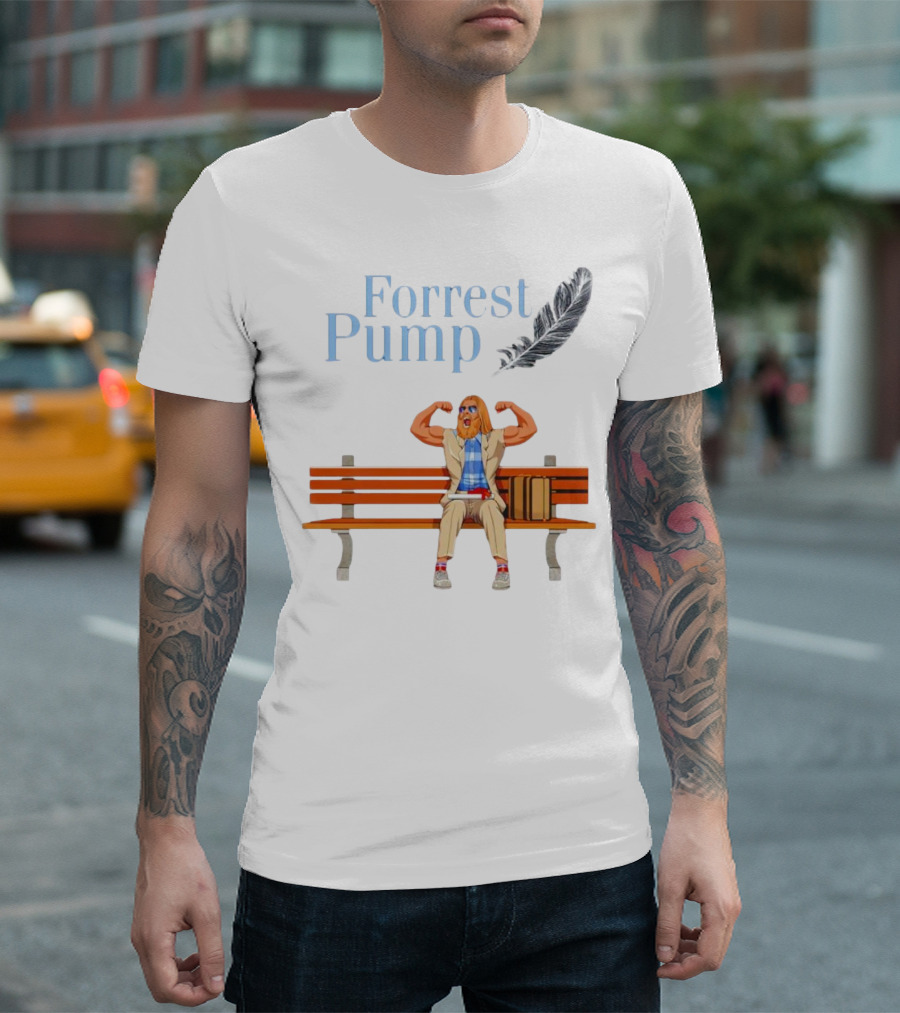 Forrest Pump Sitcom Character With Feather And Bench T-Shirt