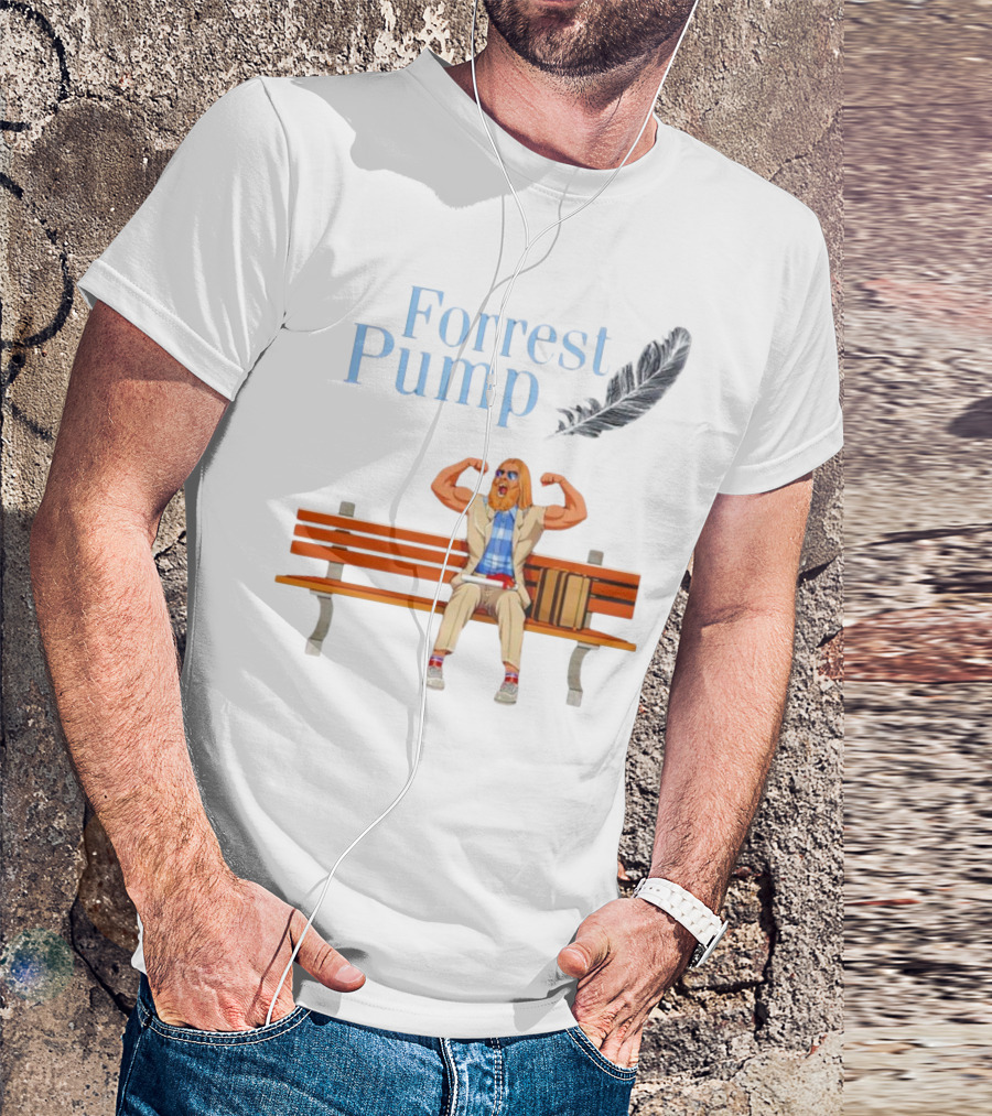 Forrest Pump Sitcom Character With Feather And Bench T-Shirt