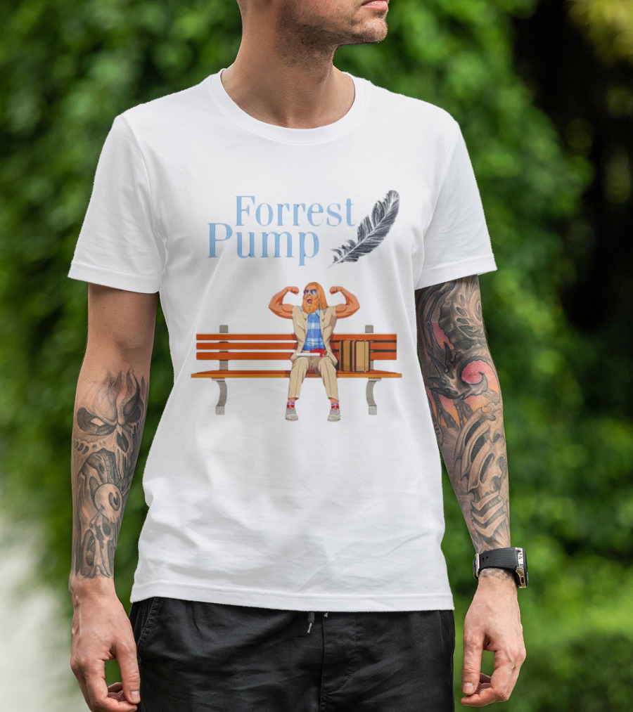 Forrest Pump Sitcom Character With Feather And Bench T-Shirt
