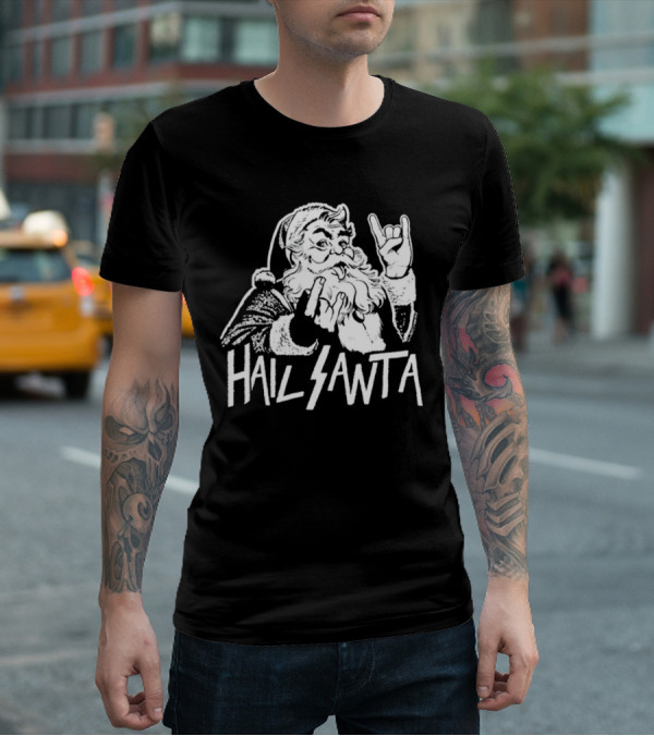 Hail Santa Christmas Rock Devil Horns Santa Claus T-Shirt