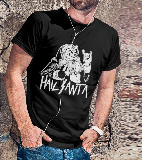 Hail Santa Christmas Rock Devil Horns Santa Claus T-Shirt