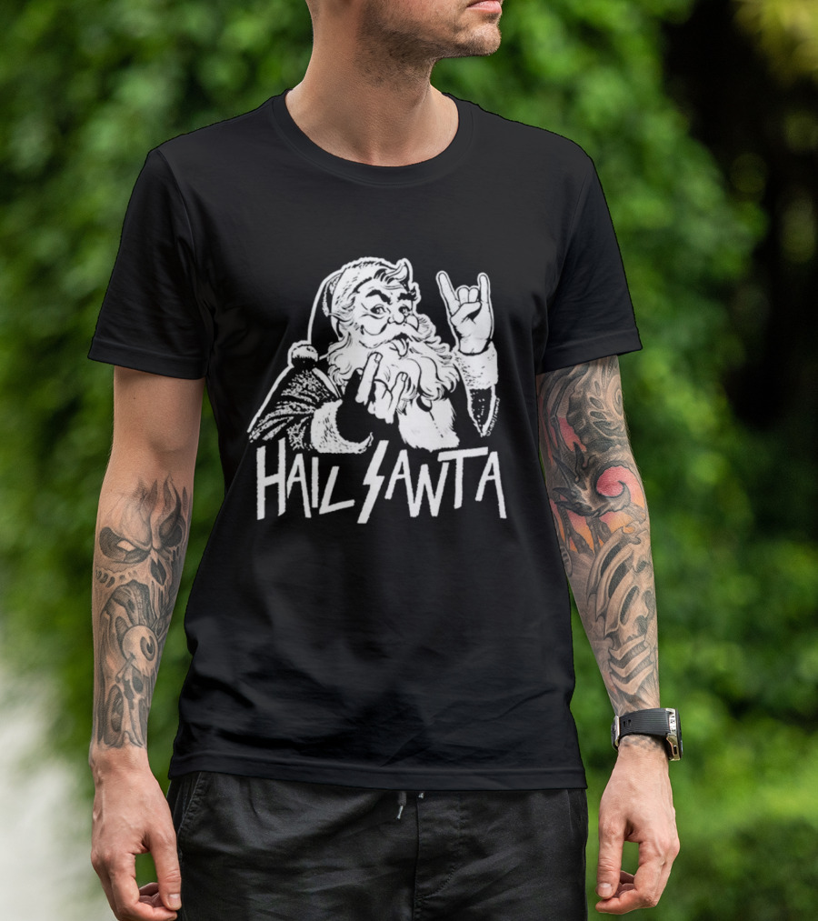 Hail Santa Christmas Rock Devil Horns Santa Claus T-Shirt