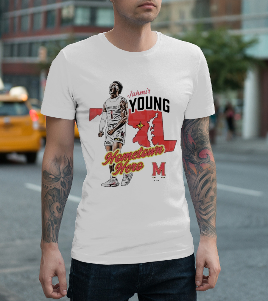 Jahmir Young Hometown Hero Maryland Map Red Star M T-Shirt