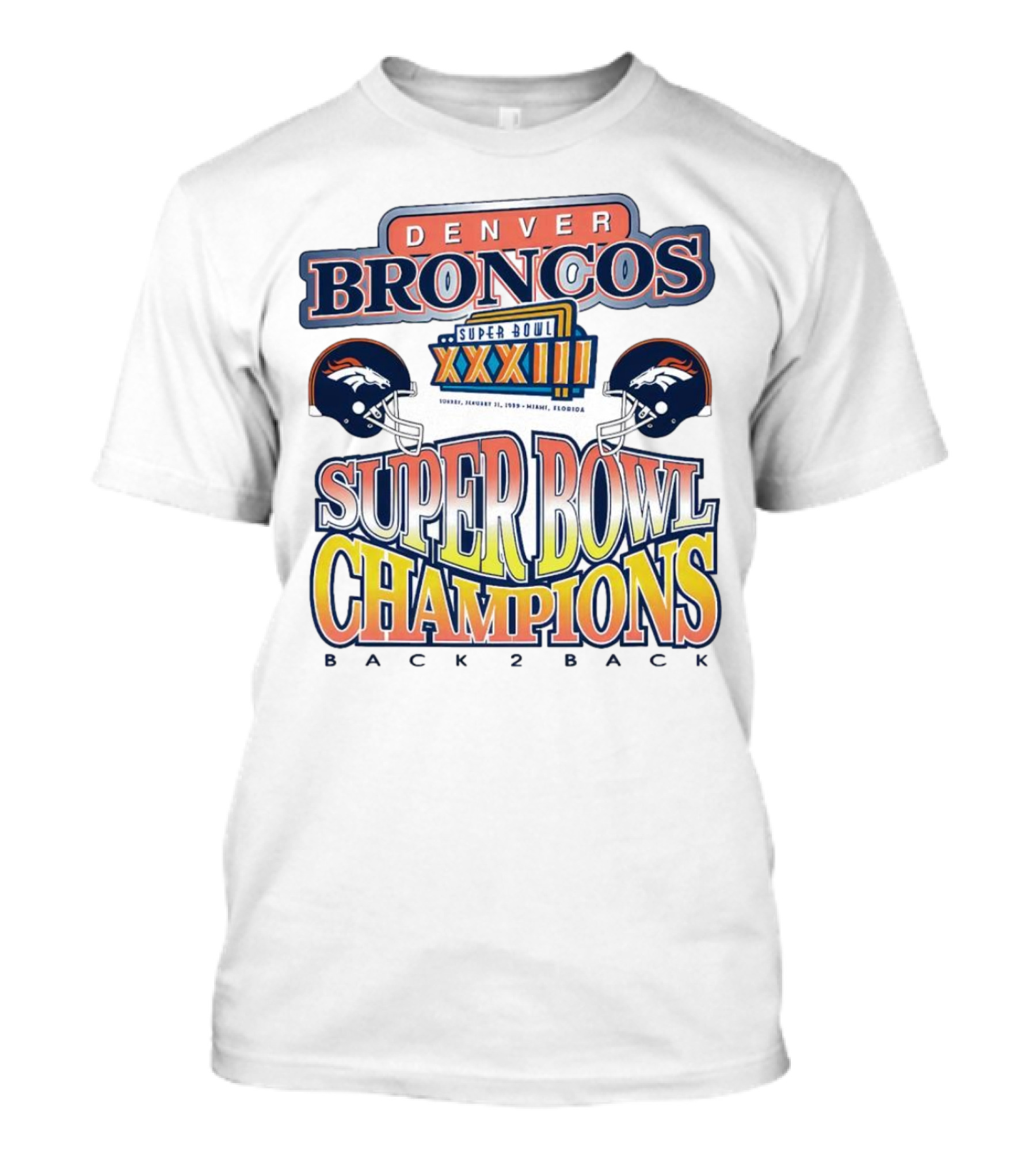 Denver Broncos Super Bowl XXXIII Champions Back 2 Back Miami Florida T-Shirt