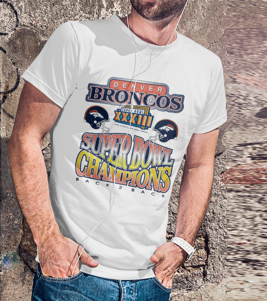 Denver Broncos Super Bowl XXXIII Champions Back 2 Back Miami Florida T-Shirt