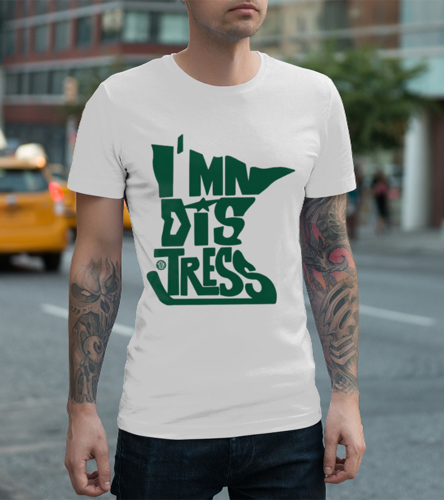 I MN Dis Tress Minnesota Silhouette And Hockey Stick T-Shirt