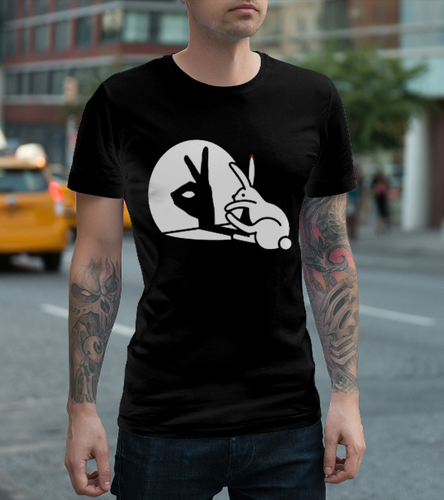 Rabbit Hand Shadow Peace Gesture Optical Illusion T-Shirt