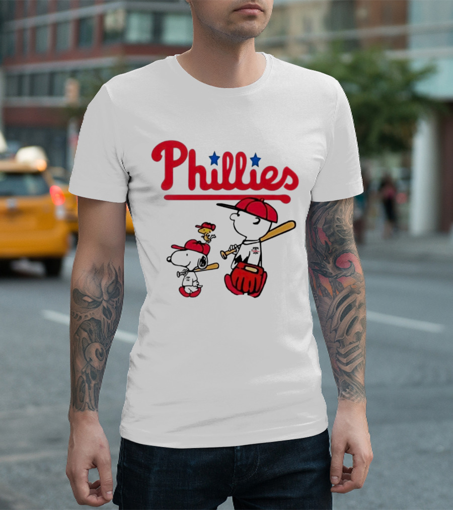 Phillies Snoopy Woodstock Charlie Brown Peanuts Baseball T-Shirt