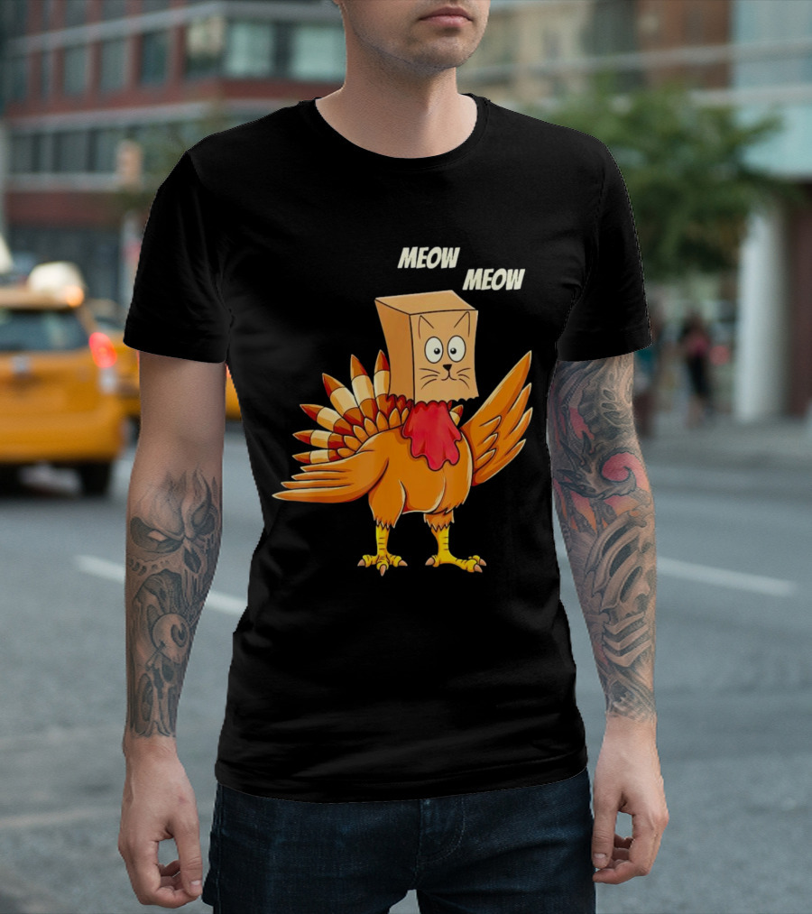 Meow Meow Turkey Cat Thanksgiving T-Shirt