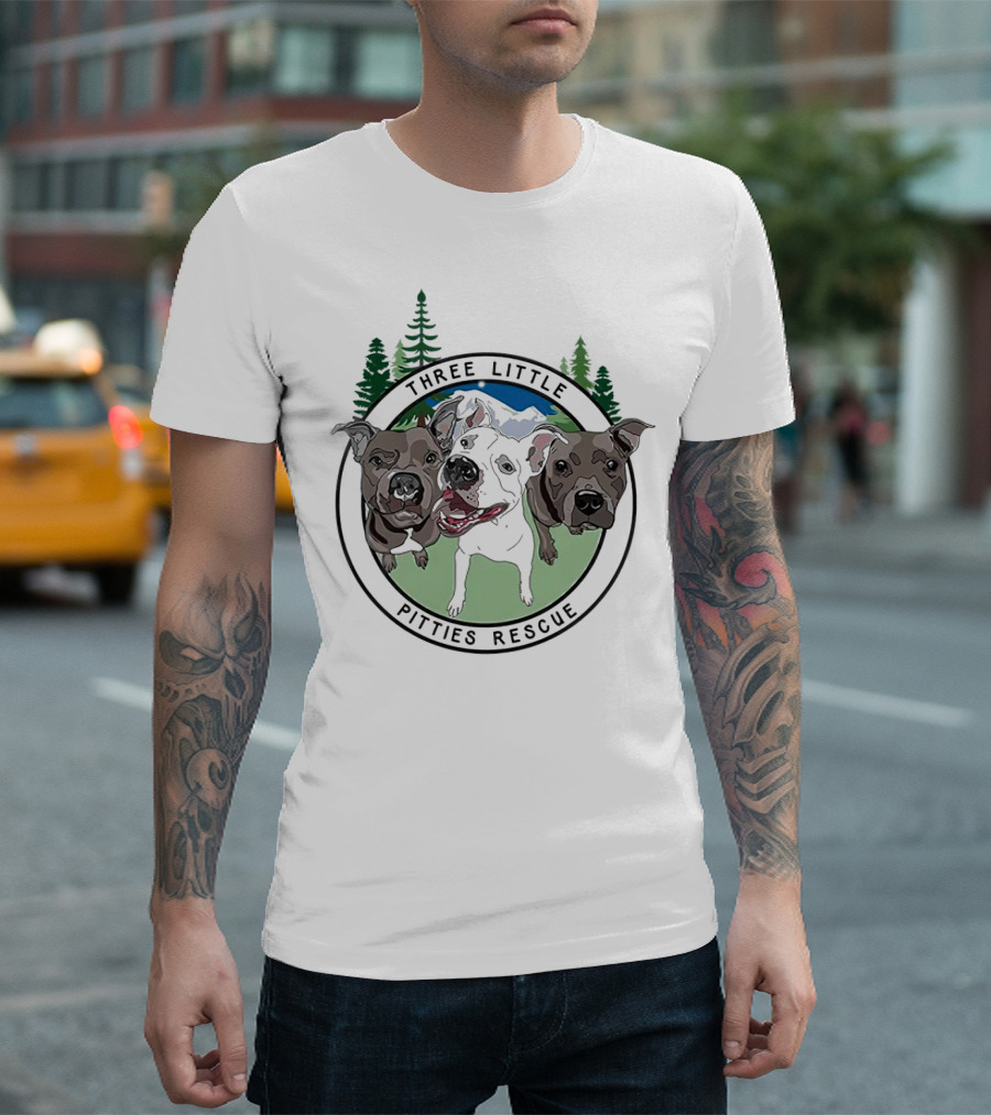 Three Little Pitties Rescue Forest Trio Dogs T-Shirt