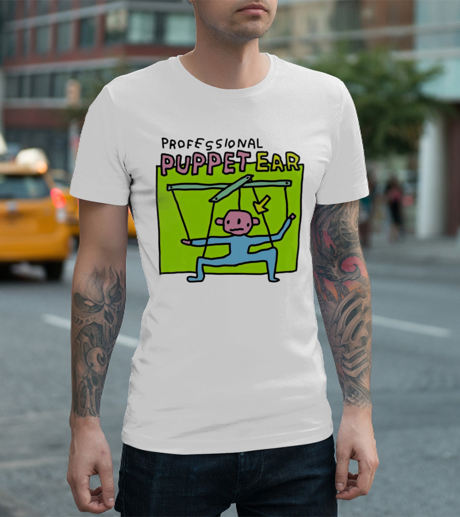 Professional Puppet Ear Illustration Marooned on Vibrant Green Background T-Shirt
