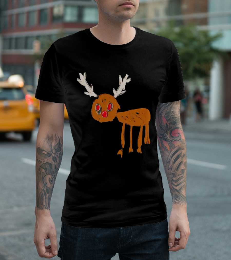 Reindeer Ugly Holiday Rudolf Drawing T-Shirt