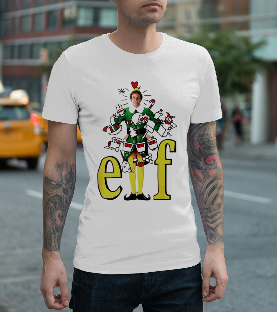 Elf Movie Inspired Christmas Sketch Design Featuring Iconic Character T-Shirt