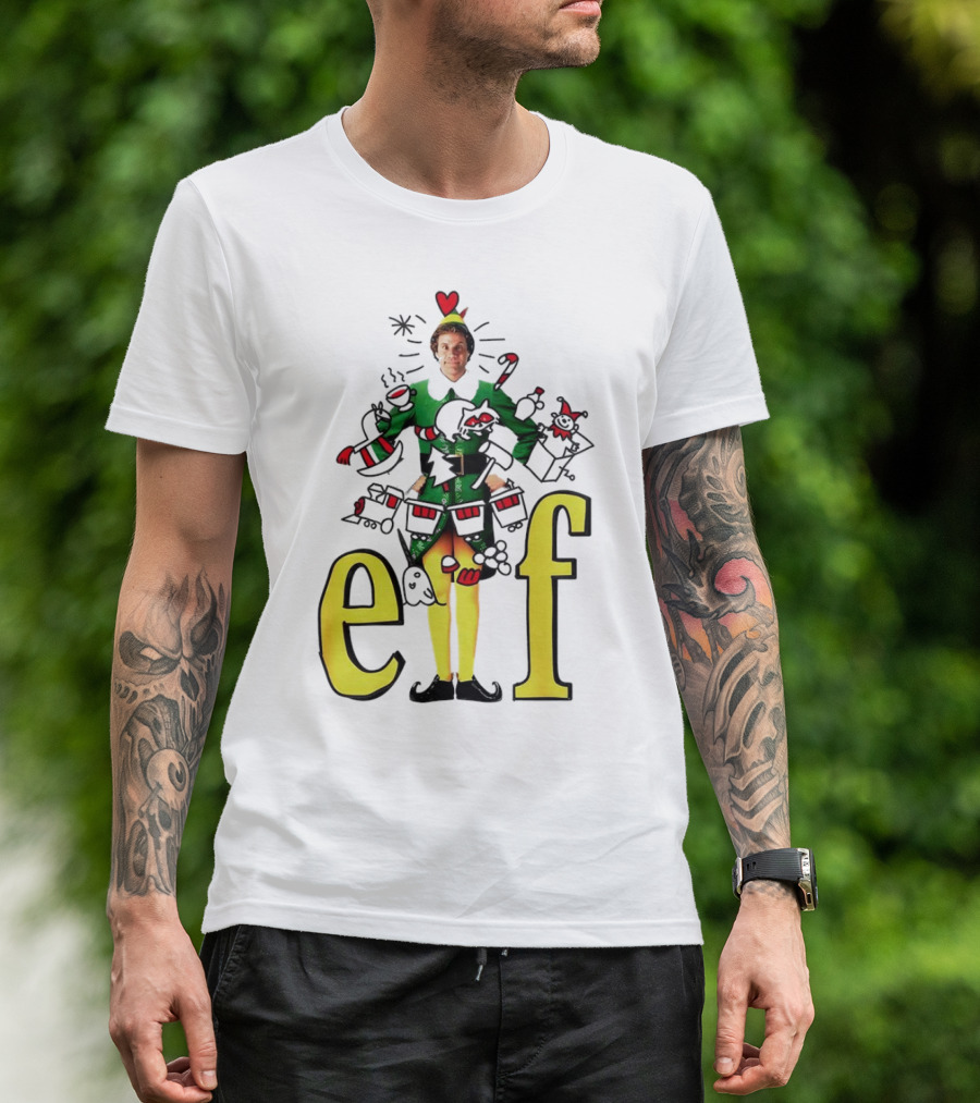 Elf Movie Inspired Christmas Sketch Design Featuring Iconic Character T-Shirt
