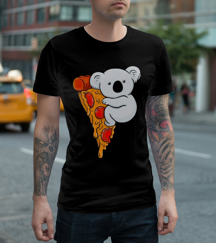 Koala Hugging Pizza Slice Cartoon T-Shirt