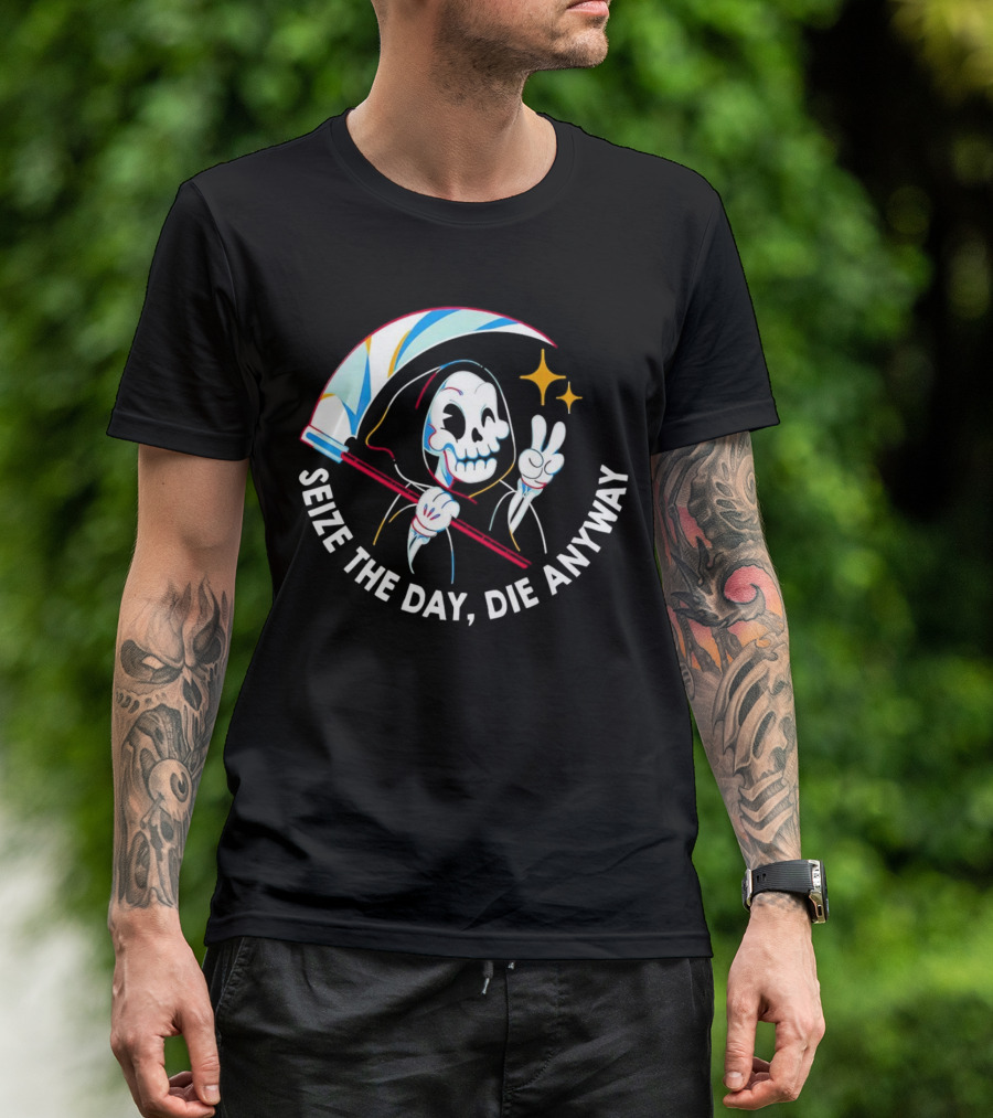 Seize The Day Die Anyway Grim Reaper Peace Sign T-Shirt