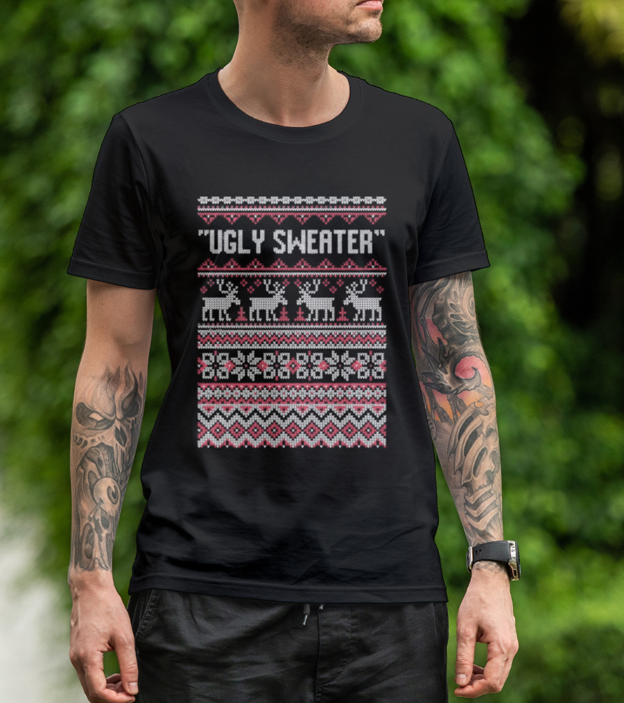 Ugly Sweater Christmas Reindeer Snowflake T-Shirt