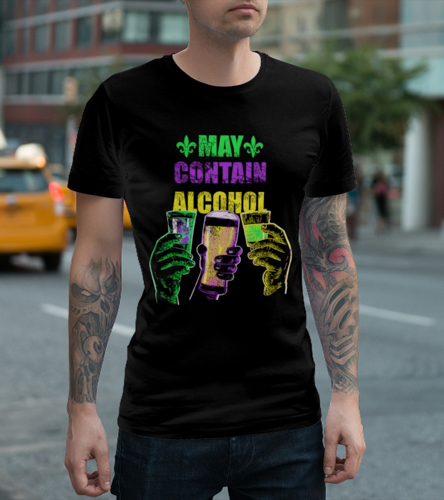 May Contain Alcohol Fleur-de-Lis Colorful Drink Glasses T-Shirt